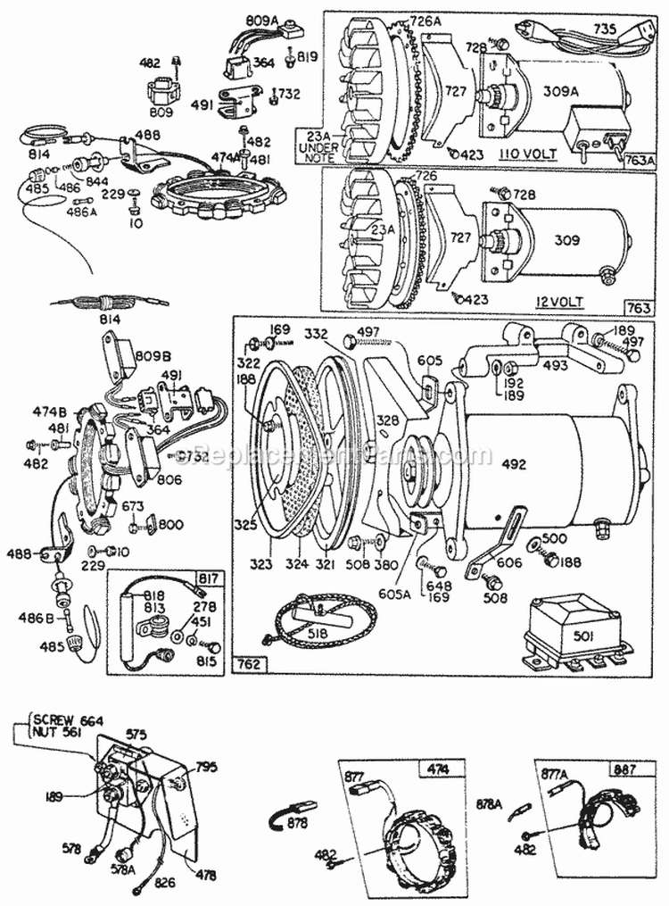 Electric Starters Diagram and Parts List for  Briggs and Stratton Engine